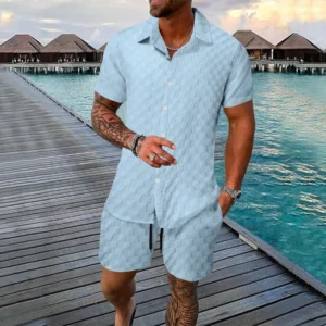 2024 Europe and America new summer men's loose fashion solid color casual mix short sleeve T-shirt shorts suit