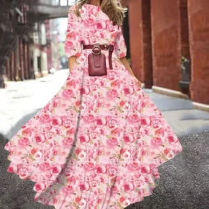 Fashion Trend Slim-fitting Printed Dresses High Street Round Collar Zipper Floral Print A-line Silhouette High Waist Dresss