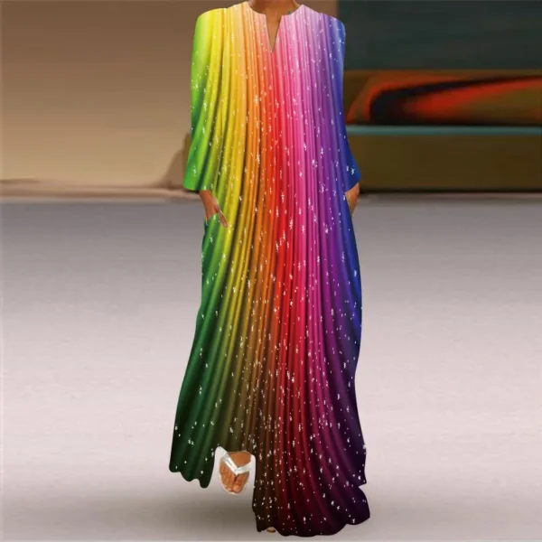Women's Dress Elegant V-Neck Long Sleeve Fashion Ladies Party Maxi Dresses Vintage 3D Floral Printed Loose Dress Female Vestidos - Image 4