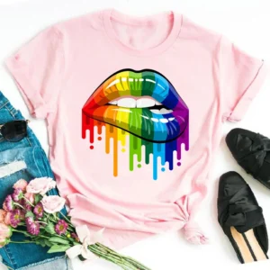Summer Sport T-Shirt For Women Sexy Solid Color Kiss Lip Crew Neck Tops Fashion Trend Style Cartoon Print Short Sleeves T-shirts