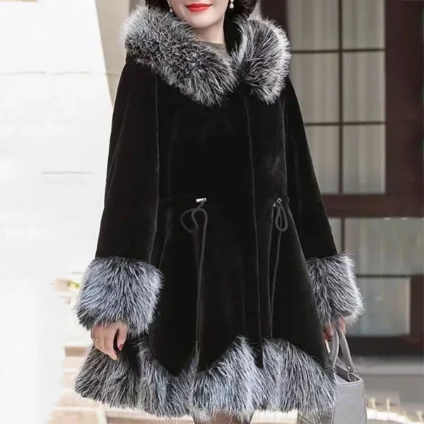 Autumn and Winter New Fur Women's Coat Korean Version Ruffle Hooded Drawstring Design Long Sleeves Imitation Mink Velvet Coats - Image 2