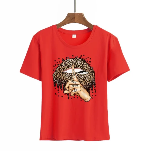 Summer Sport T-Shirt For Women Sexy Solid Color Kiss Lip Crew Neck Tops Fashion Trend Style Cartoon Print Short Sleeves T-shirts - Image 5