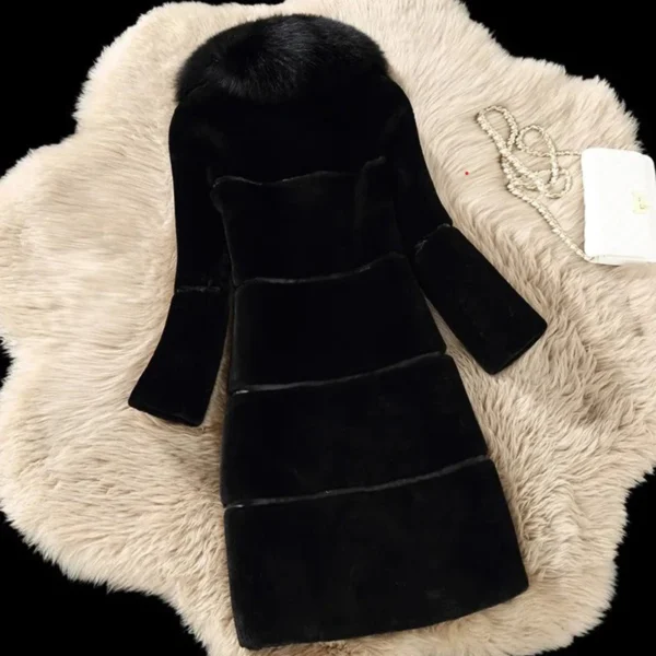 New Faux Fur Women's Overcoats Jackets Korean Version Simple Solid Color Fur Collar Splicing V Neck Long Sleeves Jacket Coat - Image 4