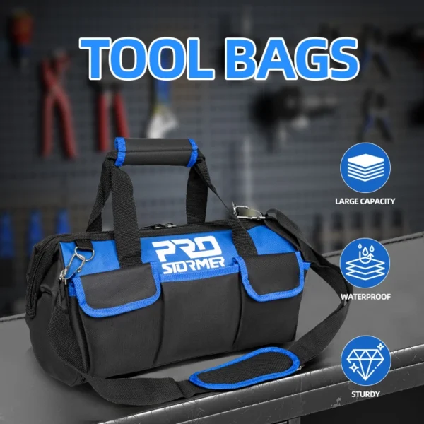 16/18inch Waterproof Tool Bag with Bag Shoulder Strap Belt Electrician Portable Working Tools Storage Bags By PROSTORMER - Image 2