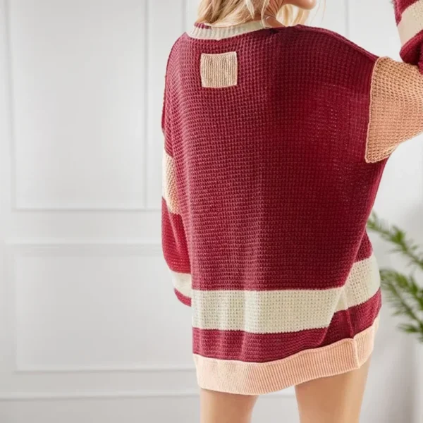 Fashion Street Hollow Out Cardigan Sweater Loose Long Sleeve High Street Outwear Casual V-Neck Pockets Striped Ribbed Sweater - Image 4