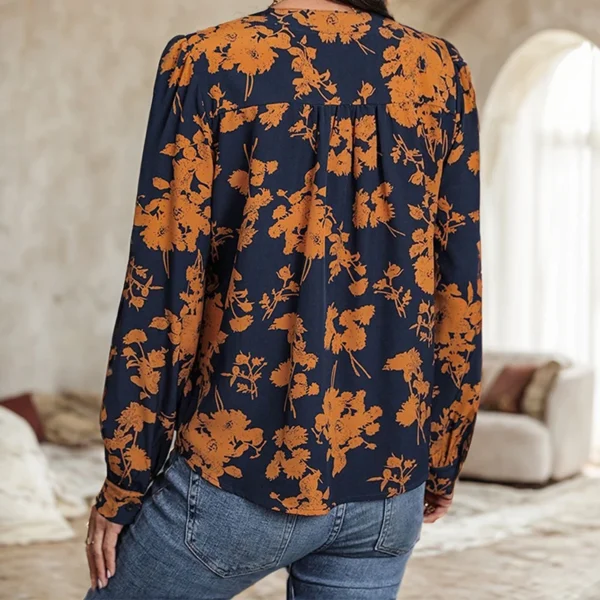 Fashion Streetwear Long Sleeved For Women American Retro Floral Printed V-neck Long Sleeved Blouses Elegant Pullovers Shirts - Image 4
