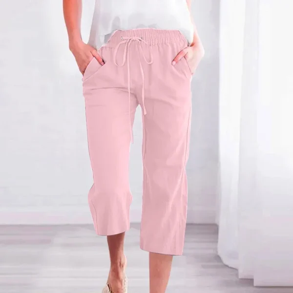 Streetwear Calf-Length Pants Korean Simple Classic Solid Color Drawstring Strap Elastic High Waisted Wide Leg Cropped Trousers - Image 4