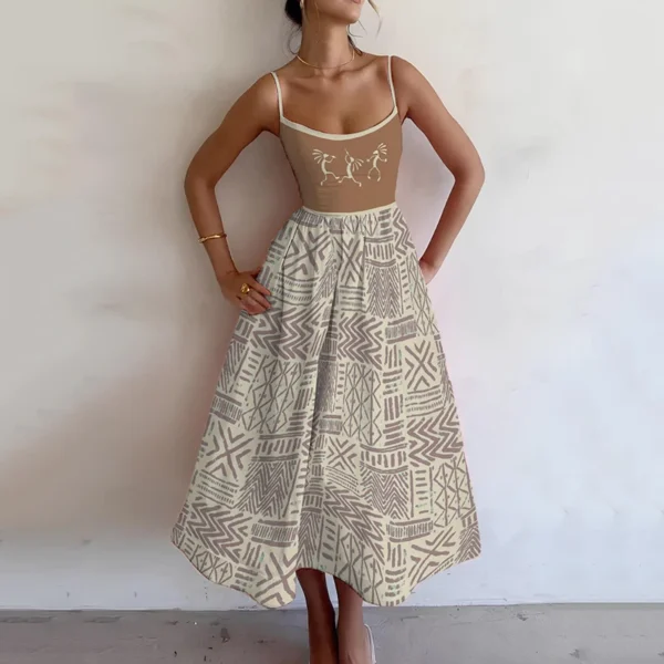 Bohemia Print Sling Long Dresses Y2K High Street Low Collar Sleeveless Spaghetti Strap Beach Casual A-Line Dresses For Women - Image 4