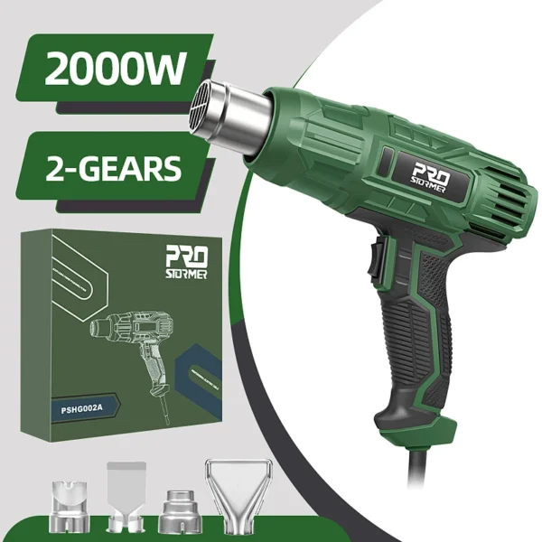 230V Heat Gun 2000W Industrial-Grade Electric Hot Air Gun with Adjustable 2-Speed Temperature and 4 Nozzle Attachments - Image 2