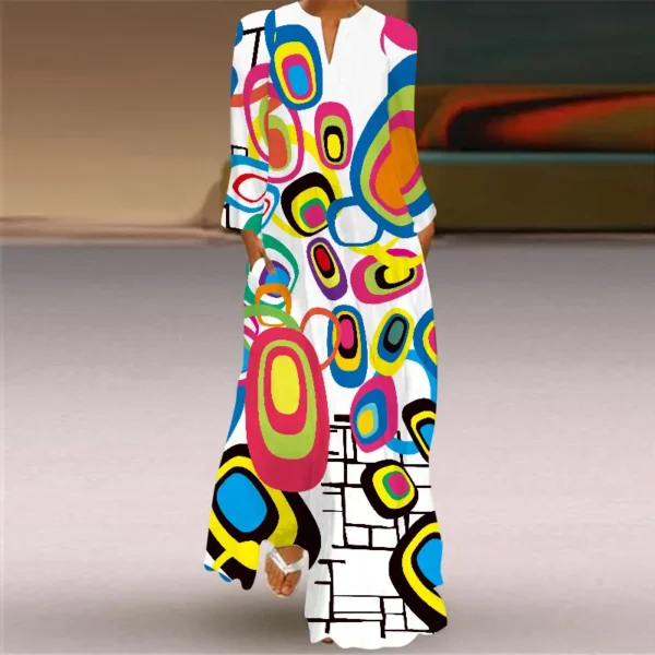 Women's Dress Elegant V-Neck Long Sleeve Fashion Ladies Party Maxi Dresses Vintage 3D Floral Printed Loose Dress Female Vestidos - Image 6