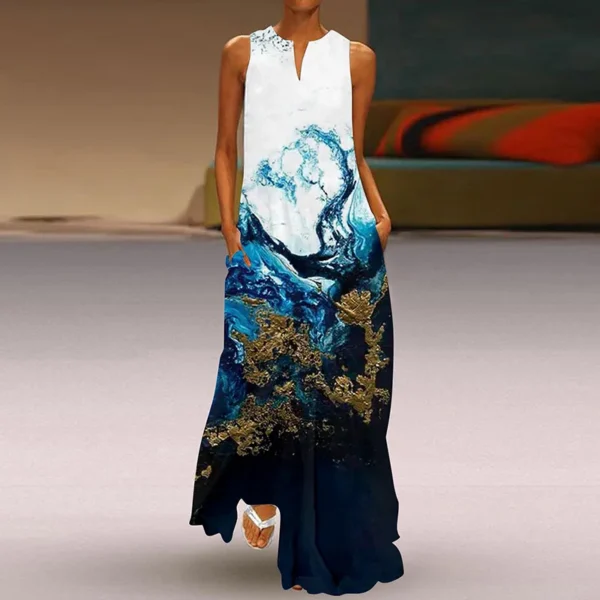 Fashion New V-neck Sleeveless Dress For Women Casual Loose Beach Party Sundress Elegant Office Printing Tank Dress Vestidos - Image 6